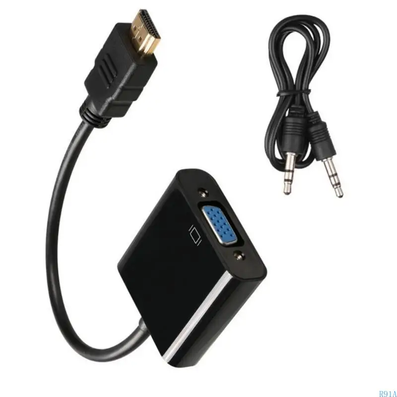 R91A Portable HDMIS в VGA Adapter 1080p Converter с аудионами для легких заглушек и настройки настройки и устойчивости к