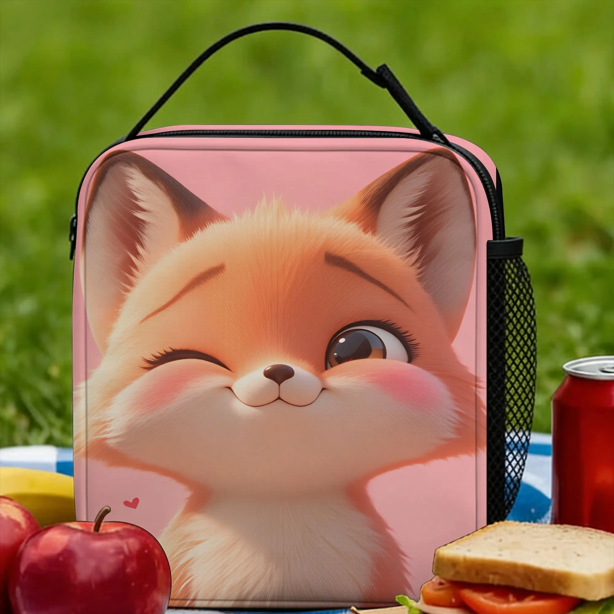 

Cute Fox Lunch Bag Casual Lunch Box For Women Travel Portable Cooler Bag Oxford Graphic Design Thermal Tote Handbags