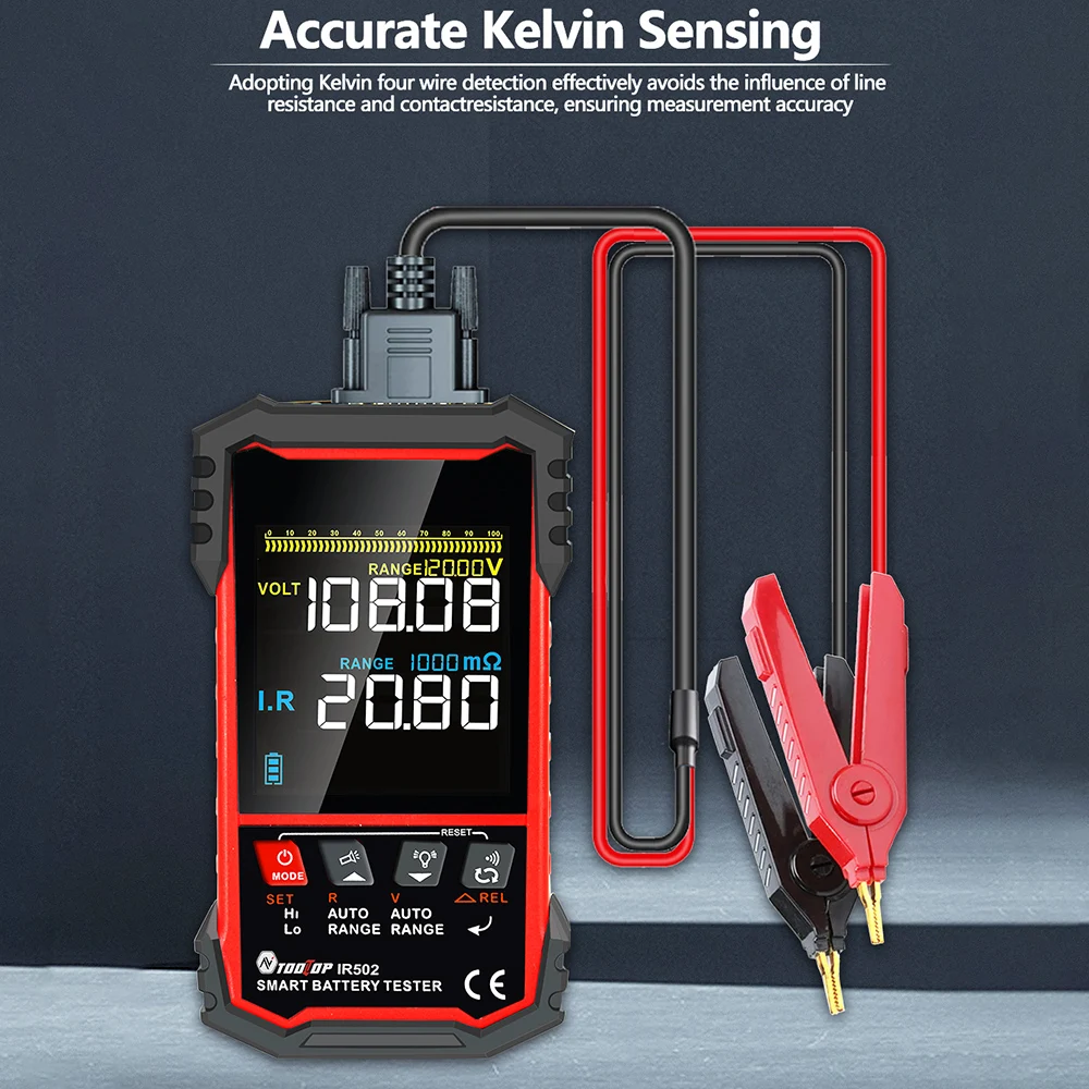 Batteries Tool IR502 ±120V 500Ω Battery Internal Resistance Tester 4-Wire Kelvin Test Lead-acid Lithium Nickel-cadmium