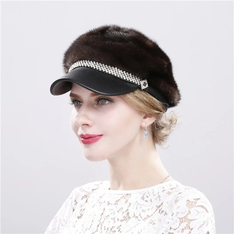 ريال فرو منك قبعة الشتاء النساء الدفء 100% حقيقية فرو المنك القبعات الجودة الطبيعية الإناث موضة فرو المنك قبعة سيدة قبعة في الهواء الطلق #4