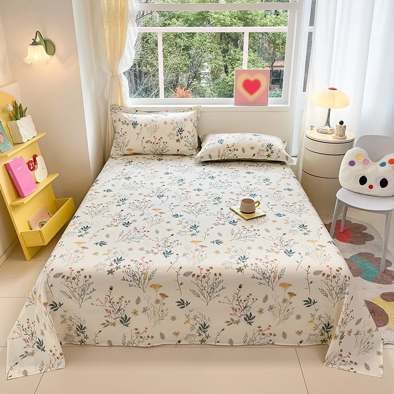 1pcs 100% Cotton Bed Sheet Flower Series Printed Double Top King Sheets for Girls Boys Kids Single Queen King Size Bed Linen