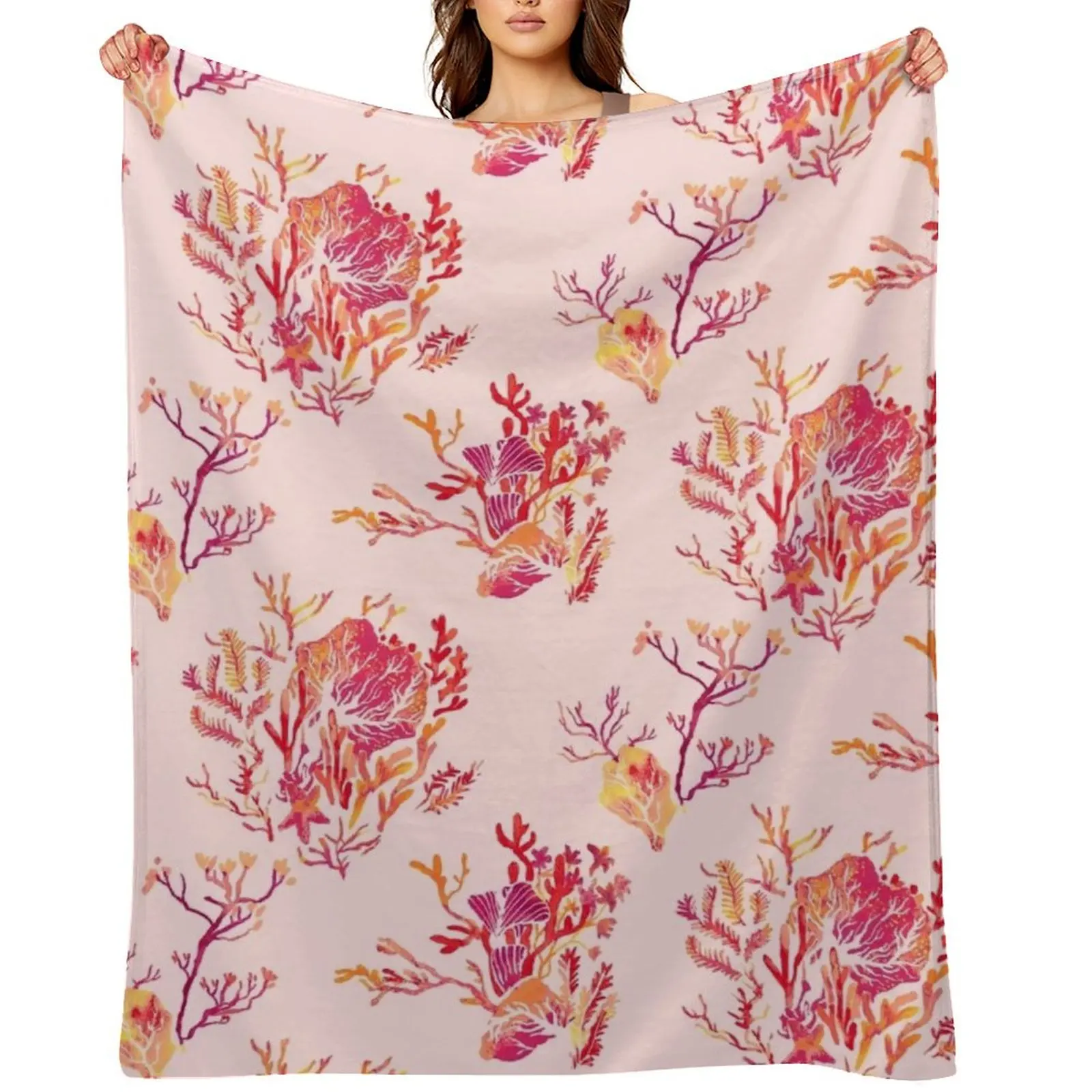 

Coral Print in Pink Throw Blanket for sofa Custom For Baby Shaggy Blankets