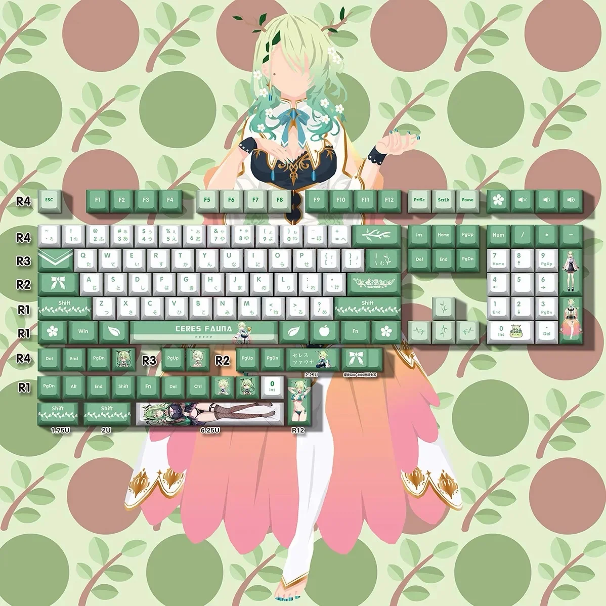 132 Keys Ceres Fauna Korean keycaps PBT Vtuber Hololive Key Cover DYE Sublimation Cherry MX Switch Keycap Mechanical Keyboard