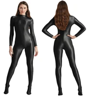 Glossy Shiny Zentai Catsuit for Women High Neck Ultra Soft Yoga Workout Cycling Shapewear Full Body Bodysuit Cosplay Costume - Image 6