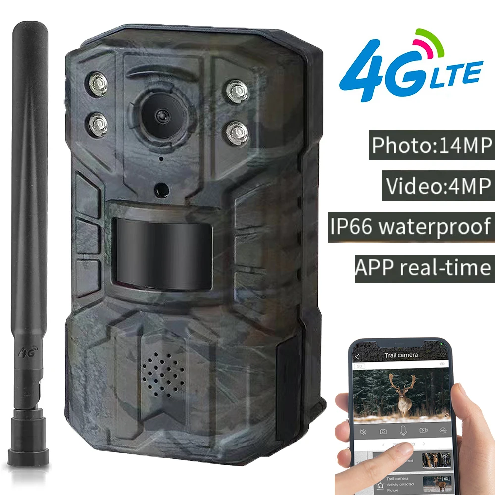 

4G LTE 2.7K HD 14MP Wildlife Hunting Camera 15M Infrared Night Vision APP Wireless Hunting Trail Camera Motion Activated Camera