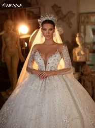 Sexy Deep V-neck Wedding Dress Sparkly Sequins Crystal Bridal Gown Luxury Ball Gown Long Bride Robe Vestidos De Novia