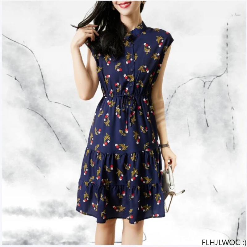 

Cute Dresses Date Wear Woman Holiday Sleeveless Korea Japan Ruffled Sweet Girls Little Floral Print Retro Vintage Dress