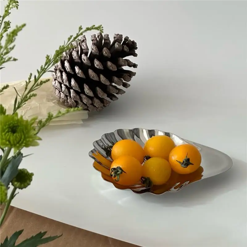 【P】Stainless Steel Plate Shell Shaped Dish Metal Cheese Dessert Dish Plate Jewelry Storage Metal Tray Soap Box Table Decoration