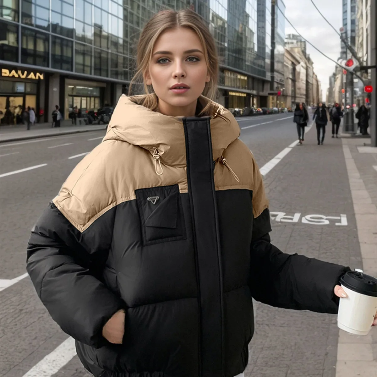 YJKDYK 2024 Winter Women\'s Cotton Jacket Female Contrast Hooded Thicken Warm Parkas Coats Top Women Street Fashion Jacket