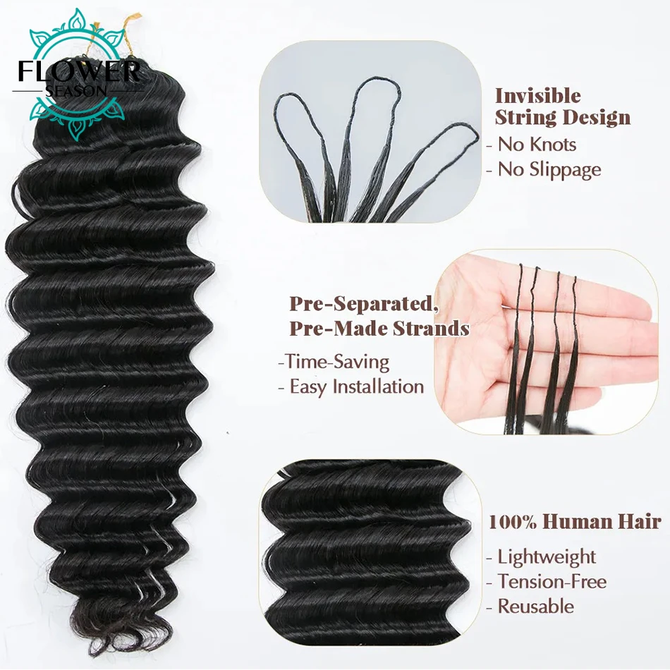 Deep Wave Crochet Human Hair Knotless Pre-Separated Crochet Hair Extensions 100% Human Hair Reusable 120g/Pack 100strands