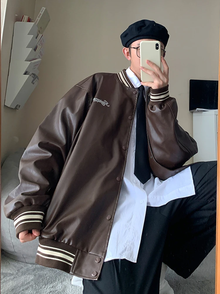 

American Sle Oversize Baseball Jaet for Men High Street Pilot Leather Jaet Autumn Warm Outerwear Youth Faion