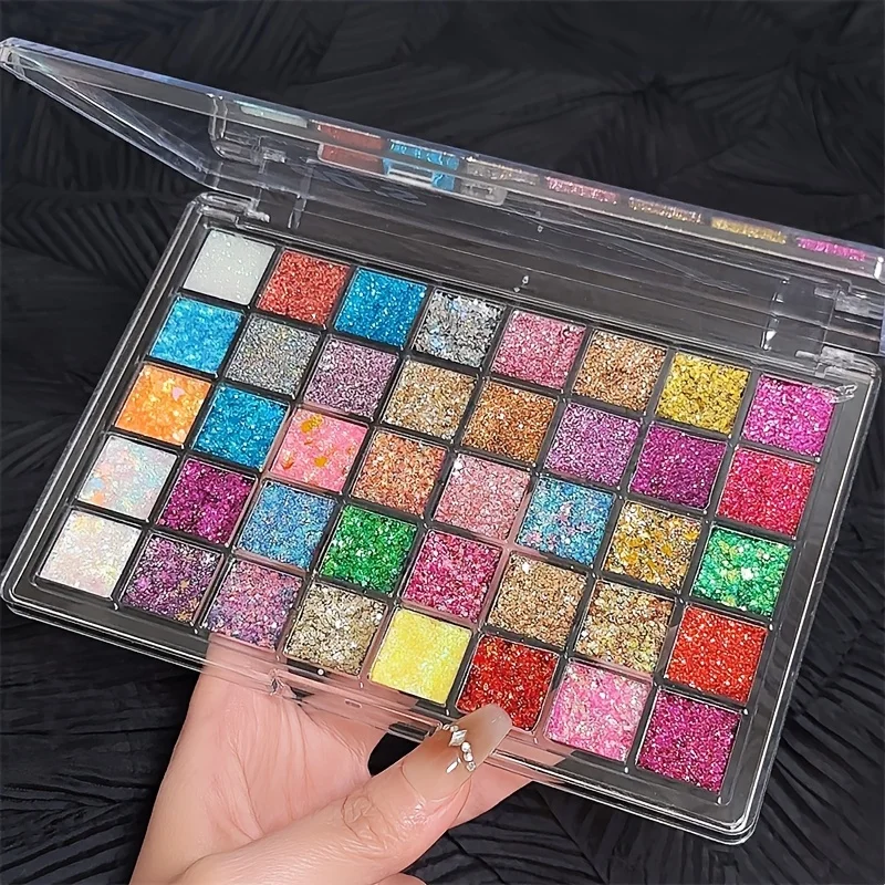 40-Color Shimmer & Eyeshadow Palette with Golden Glitter, Mirror- Powder & Blending Brush-Like Shades for Beginners & Pros