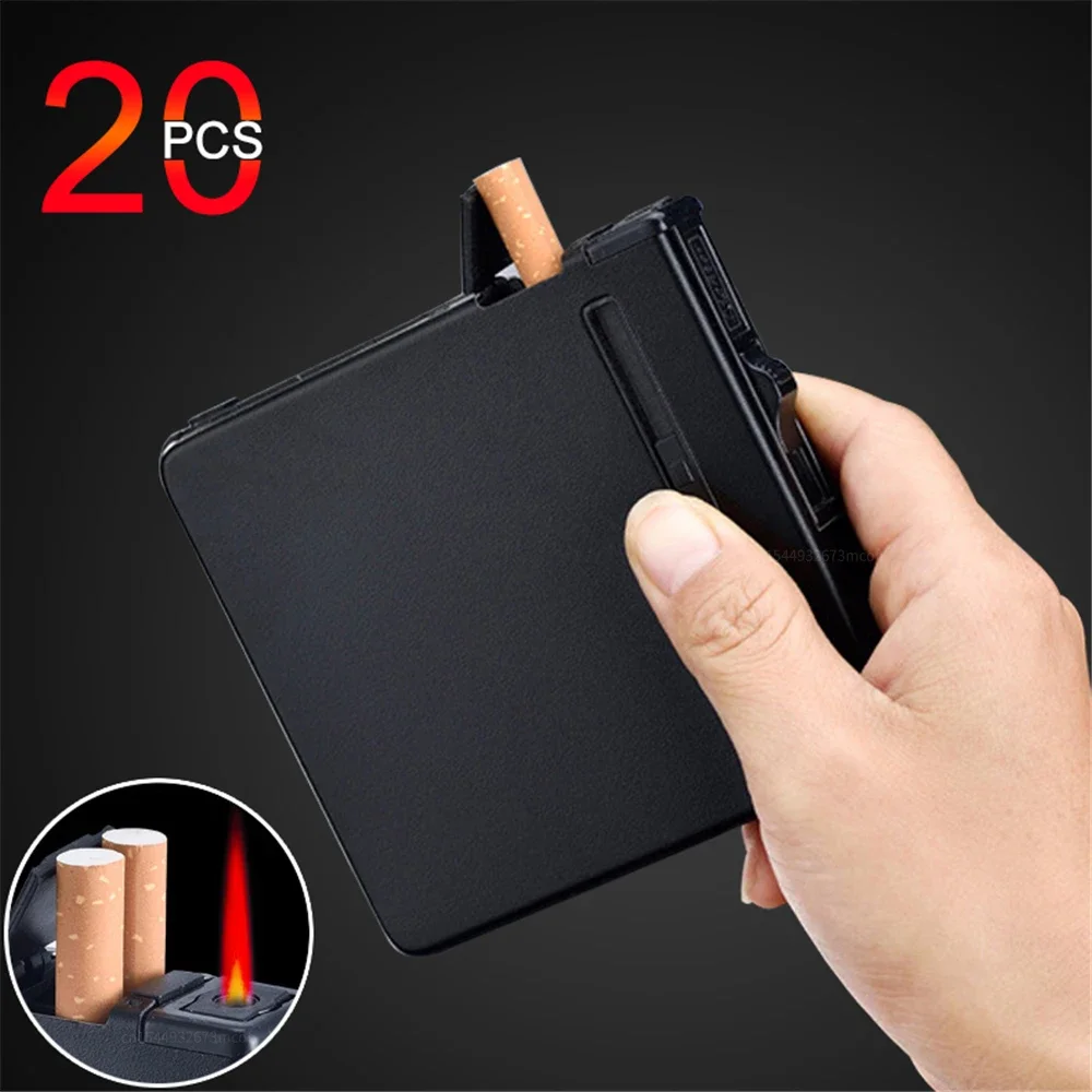 Metal Cigarette Case With Gas Lighter Automatic Pop Up Cigarette Lighter 20pcs Capacity Cigarettes Holder Tobacco Box Men\'s Gift