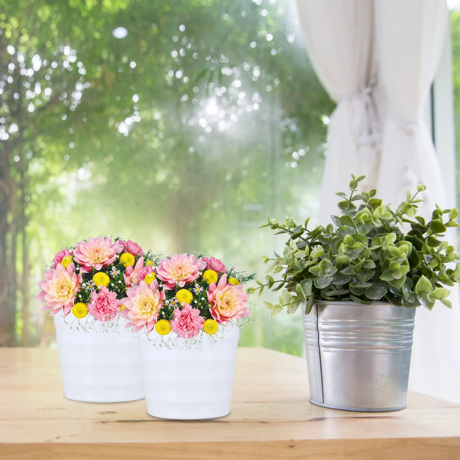 

2Pcs Premium Plastic Flower Pots Thickened Base Garden Planters for Desk Window Sill Bathroom Decor Green Plants Pot Set