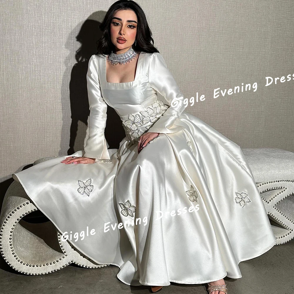 Giggle Satin Embroidery Beading Exquisite Prom Gown Saudi Arab Elegance Pretty Ankle-Length Evening Party Dresses for Women 2024