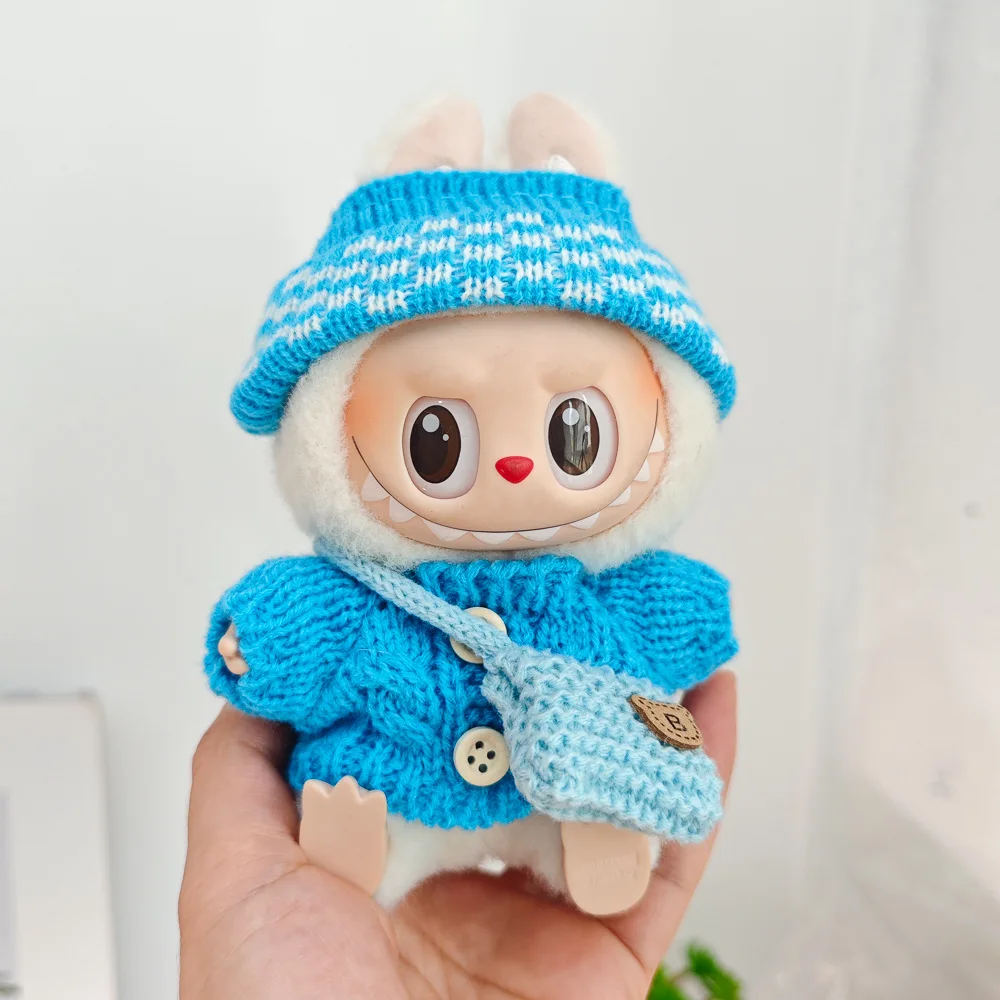 Kleidung für Labubu 17 cm II Idol Puppen sitzende Party Das Monster Outfit Zubehör Kleidung schönes Geschenk süßer Pullover Hut und Tasche