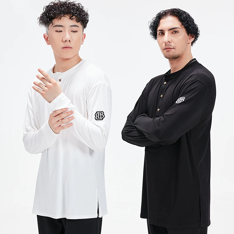 เสื้อเต้นลาตินชาย แขนยาว รุ่นใหม่ ปี 2025 เสื้อยืดสำหรับผู้ใหญ่ ฝึกซ้อมเต้นรูมบ้า ซัลซ่า ชุดเต้นรำ เสื้อยืดสำหรับเล่นกีฬาเต้นรำ รุ่น BL17758