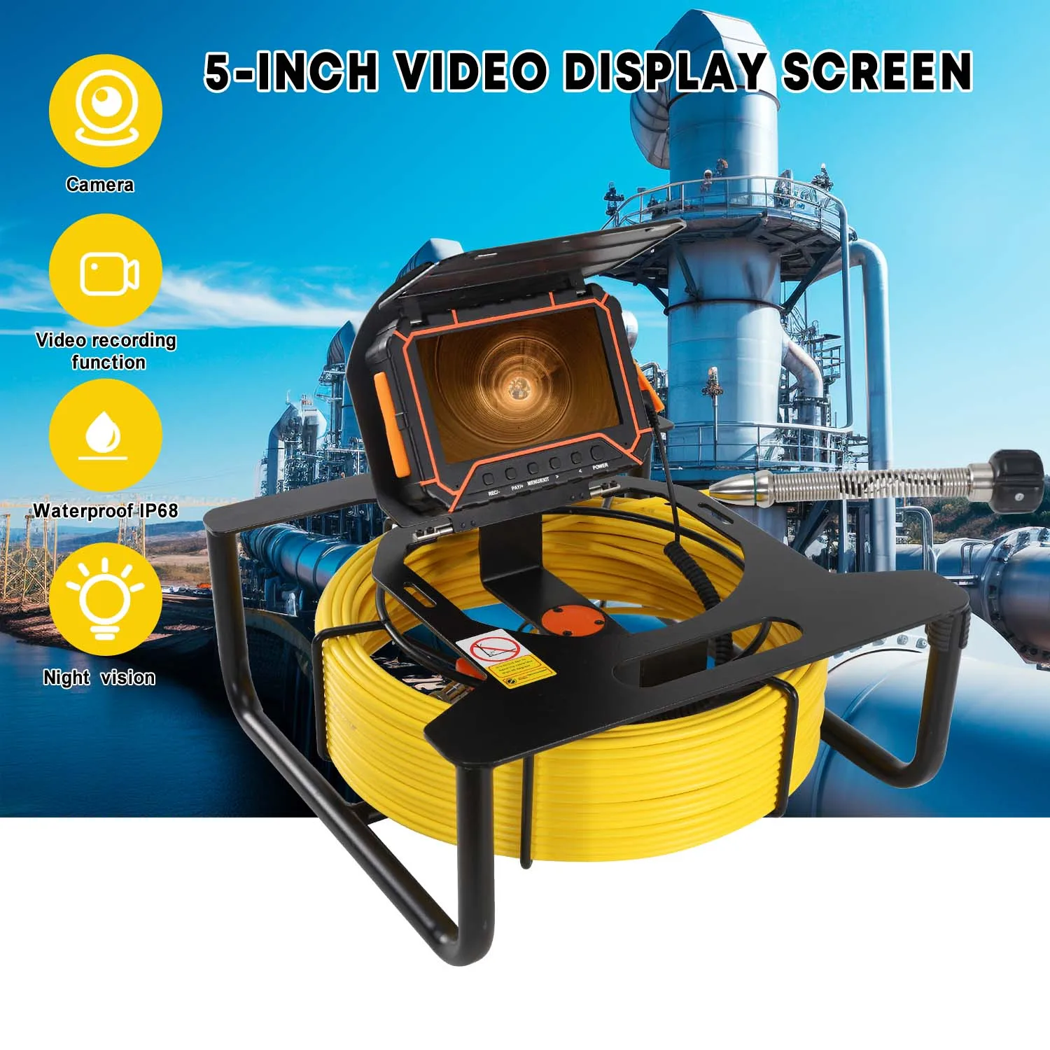 Sewer Pipeline Inspection Camera 5 "High-Definition Screen 512HZ Wireless Transmission 16GB DVR IP68 Waterproof Endoscope