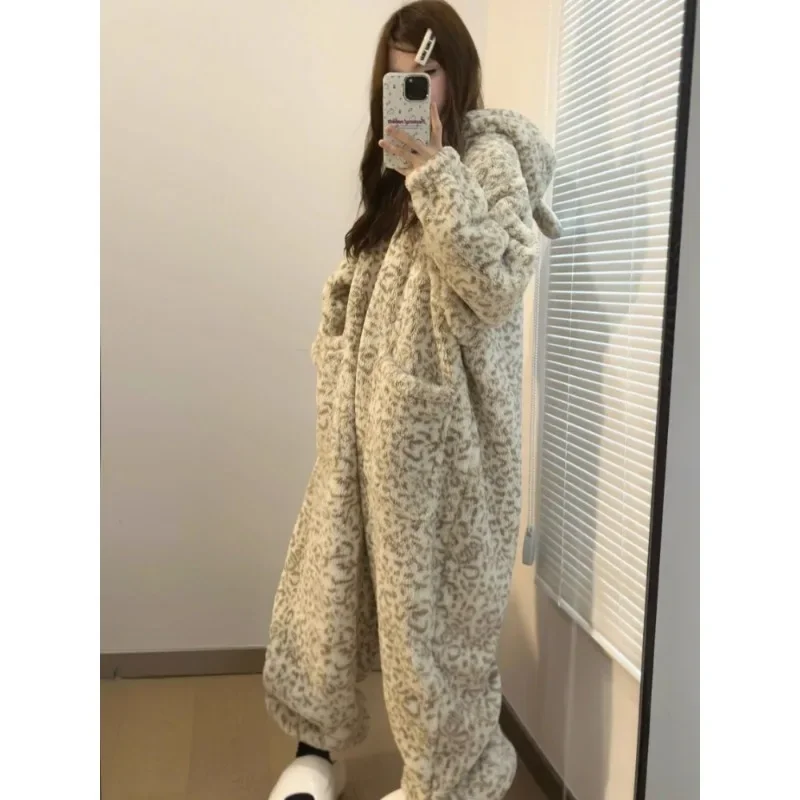 Coral Fleece Thickening Type Cute Pupil Dormitory Can Be Worn Outside Jumpsuit Loungewear Korean Wintertime Pajamas Female