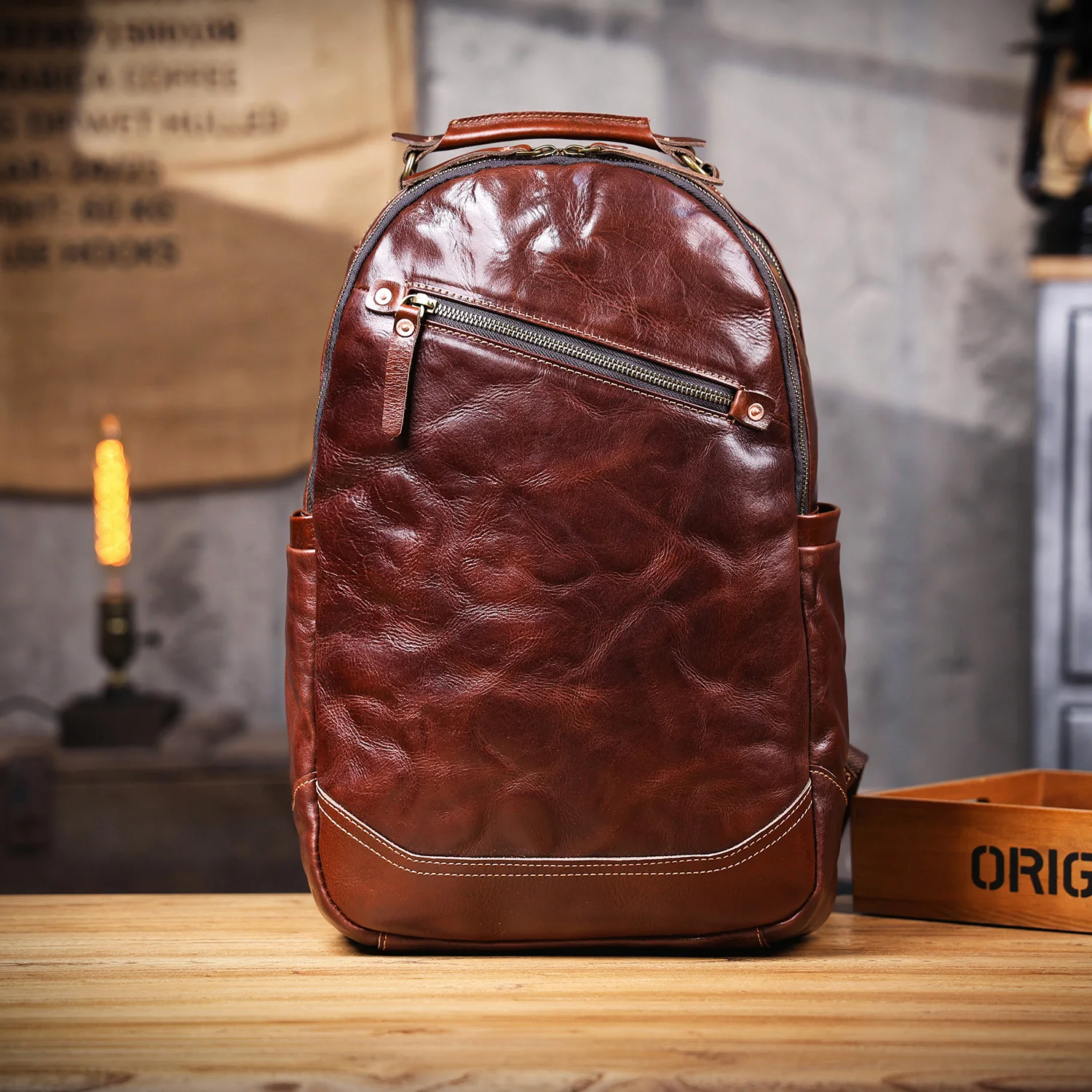 S.WORKER Herren-Rucksack aus echtem Leder, hochwertiges Rindsleder, lässige Schultaschen, 15"-Laptop-Taschen, Reise-Tagesrucksack, Geschenk für Männer – Detail 22