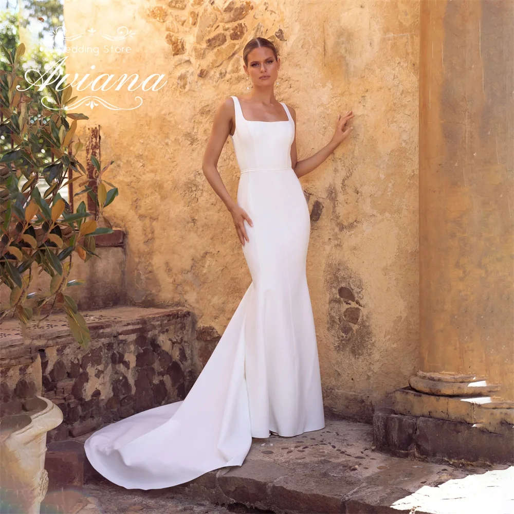 Aviana مخصص عارية الذراعين ساحة Veck بلا أكمام سويب تراين بسيط حورية البحر فستان الزفاف طول الأرض جودة عالية أحدث