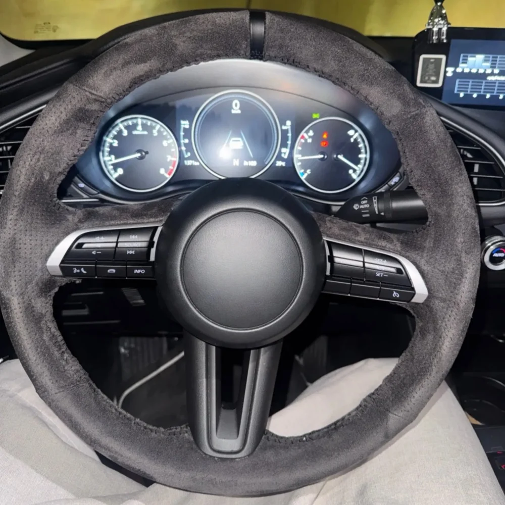 

Замшевый чехол на руль автомобиля на заказ для Mazda 3 Axela CX-30 MX-30 2019-2022, автомобильный руль, аксессуары для салона автомобиля