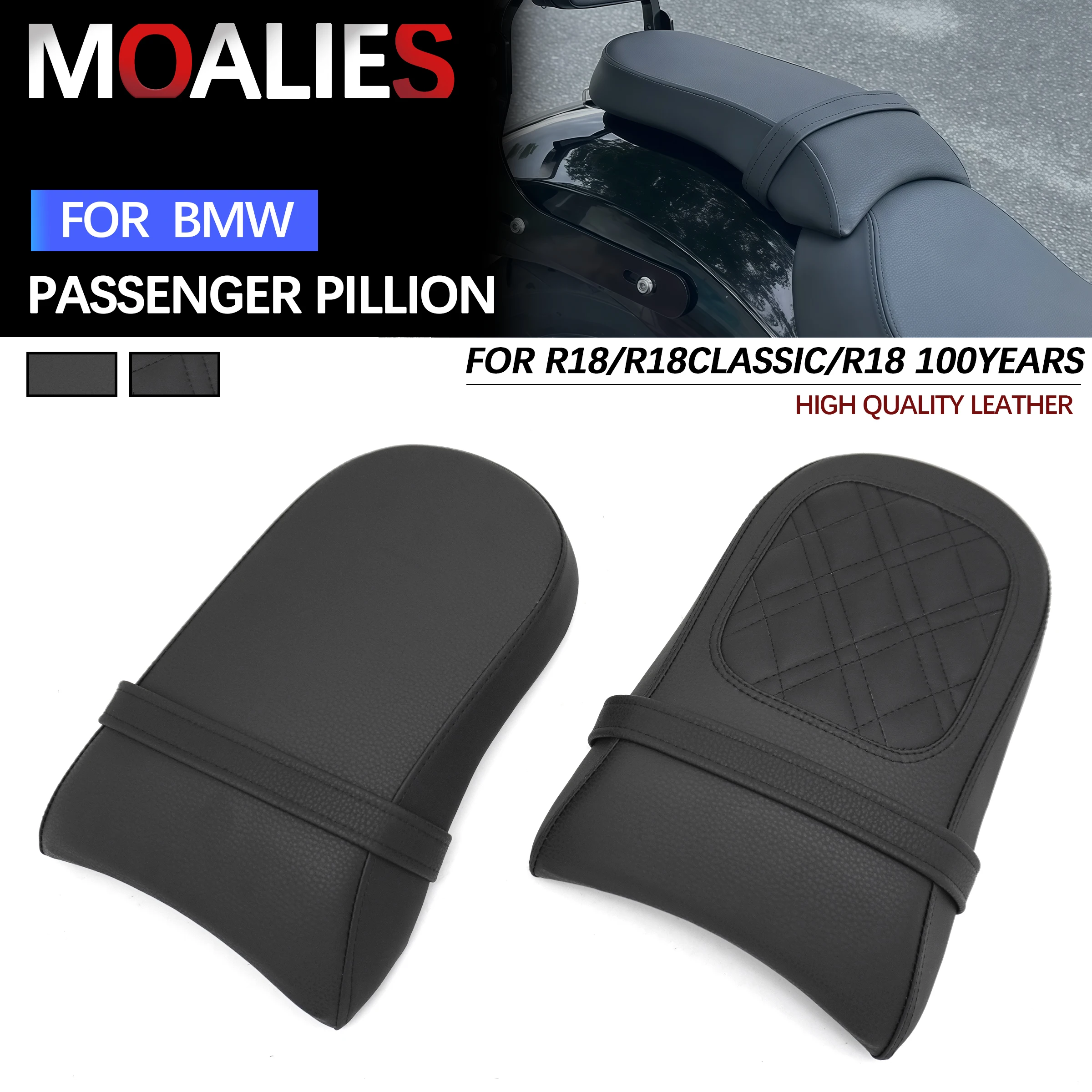 

For BMW R18 100 Years R 18 Classic 2020-2024 Motorcycle Rear Seat Passenger Pillion Cushion Rear Saddle Black PU Leather