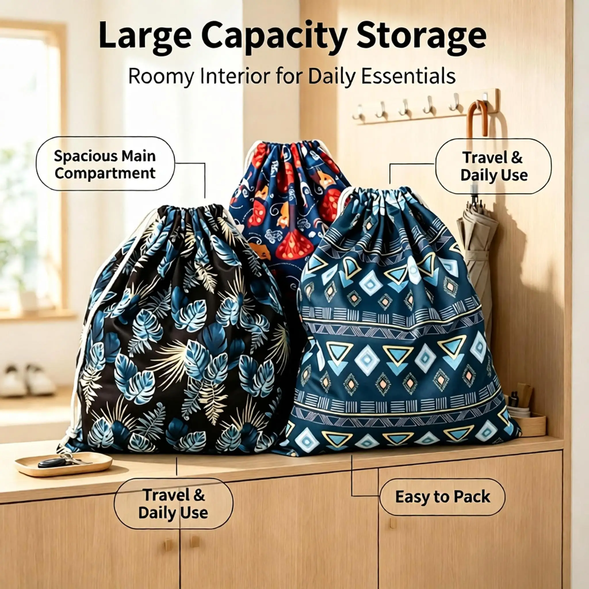 25x30cm Large Capacity Drawstring Storage Bag Waterproof Portable Diaper Bag with Moisture Proof Printed Closure
