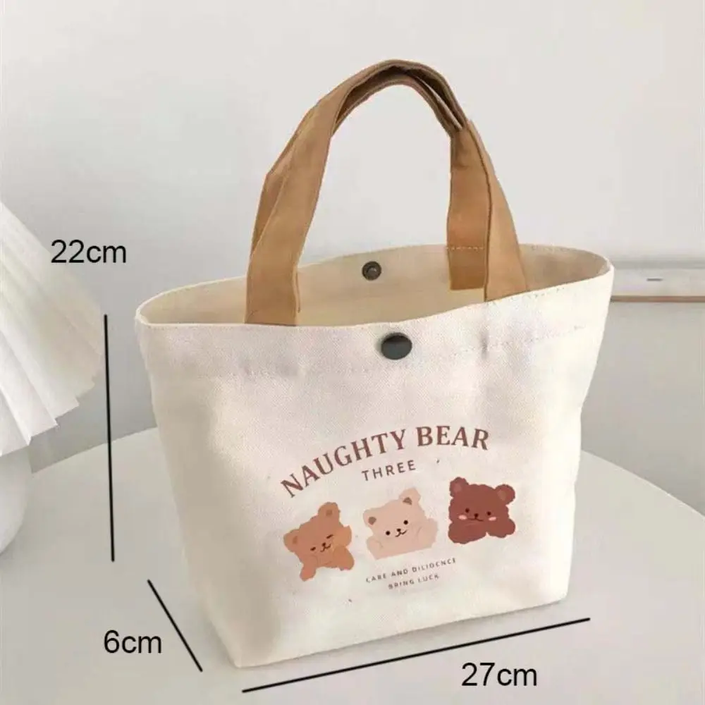 Cute Bear Canvas Women Tote Food Bag Japanese Peach Lunch Bag Korean Mini Handbags Lunch Box Cloth Picnic Travel Storage Bags