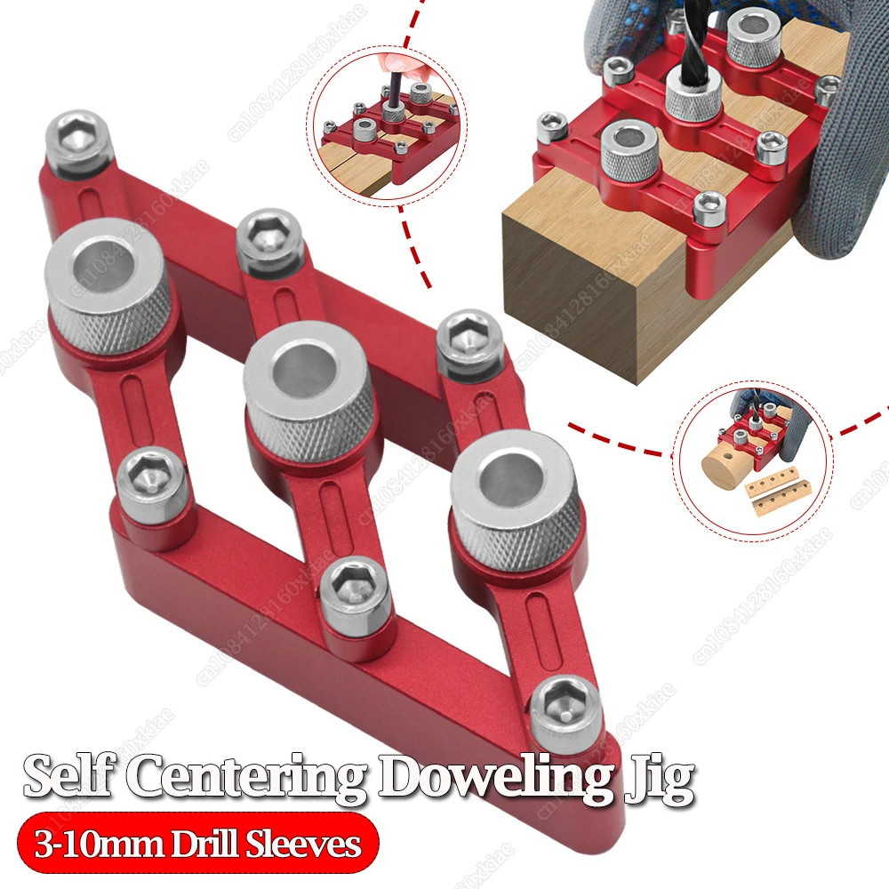 

Self Centering Dowelling Jig Woodworking Joinery Hole Drill Guide,Wood Dowel Hole Positioner Locator with 3-10mm Drill Sleeves