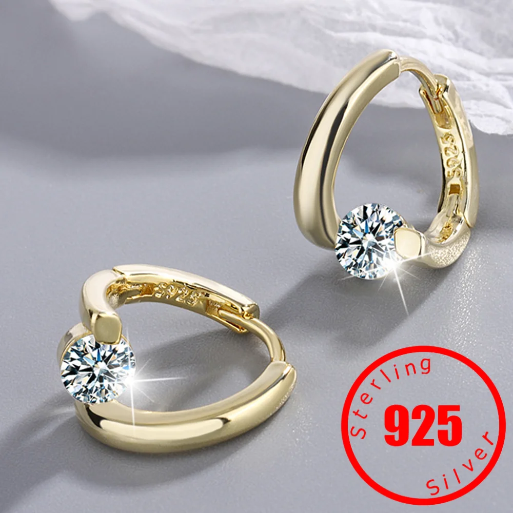 Hoop Ear Stamp 925 Sterling Silver Crystals Simple Earrings For Women Wedding Luxury Designer Zircon Jewelry Free Shipping