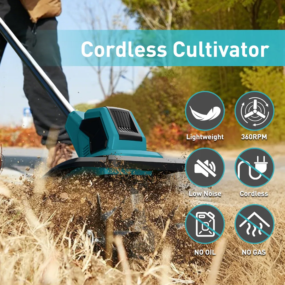 21V Lithium High Power Mini Tiller Portable Electric Soil Loosener Household Garden Cultivator view 4