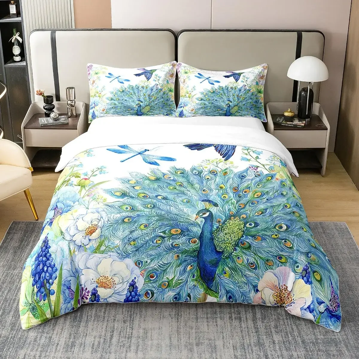 Peacock Comforter Cover Bedding Set for Kids Adults Girls Animals Duvet Cover 1 Duvet Cover with 2 Pillowcases King Queen Size