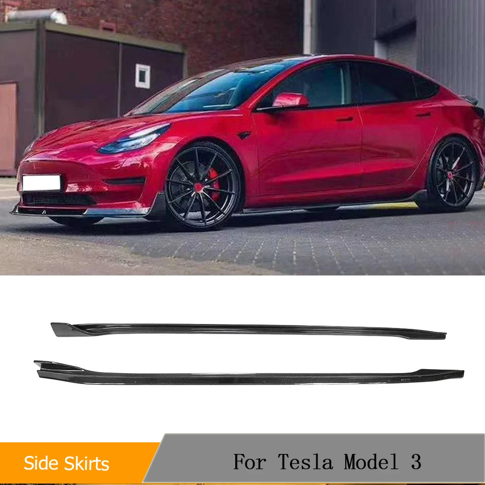 

Car Side Bumper Extension Skirt for Tesla Model 3 Sedan 4 Door 2017-2022 Side Skirts Door Bumper Lip Carbon Fiber Protector