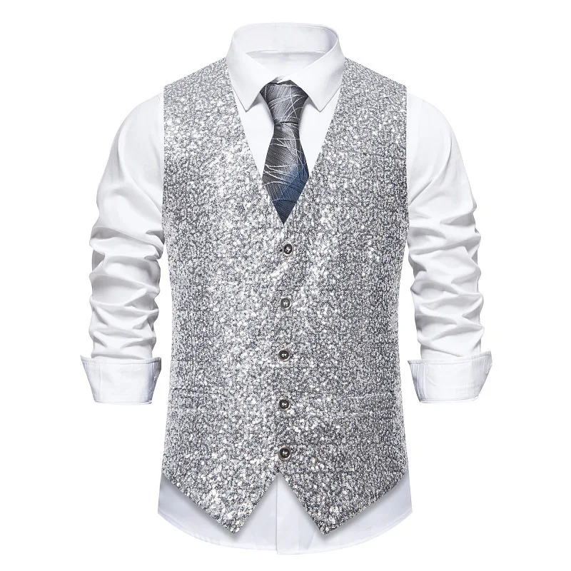 Men's Sequined Vest Nightclub Vest Master Of Ceremonies Performance Suit Host Performance Suit Vest