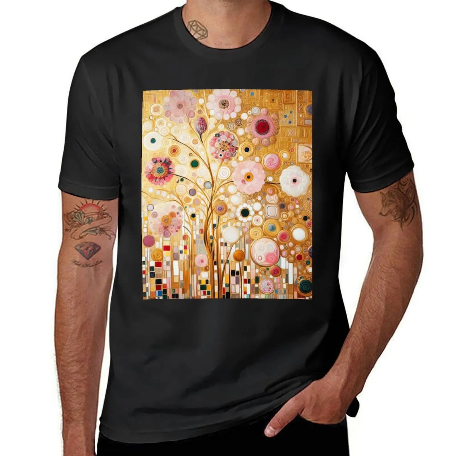 Gustav Klimt Pink Flowers T-Shirt tees kawaii clothes Short sleeve tee men graphic t shirts