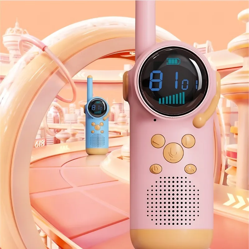 Set mit zwei Walkie-Talkies, blau, rosa, große Reichweite, 2-Wege-Radio für Kinder und Erwachsene, Camping, Wandern, Outdoor, Spaß, Reisen