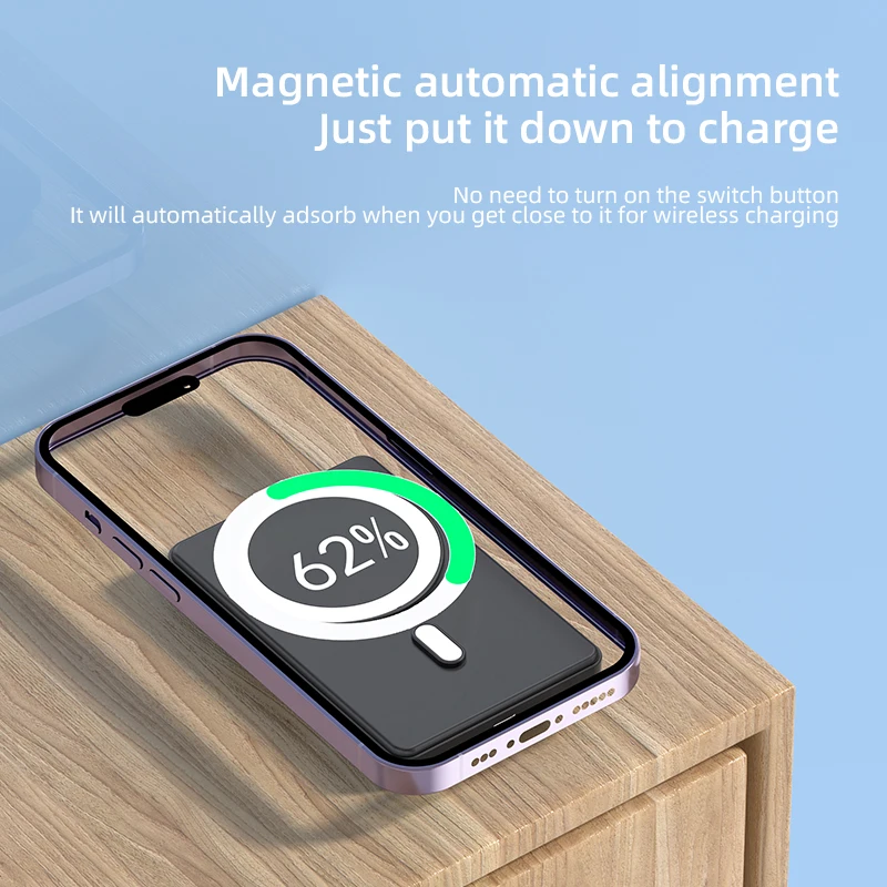 بنك طاقة لاسلكي مغناطيسي رفيع بقدرة 15 وات 5000 مللي أمبير في الساعة بطارية خارجية محمولة سريعة الشحن لـ Magsafe لهاتف iPhone 16 15 14 13 Pro Max