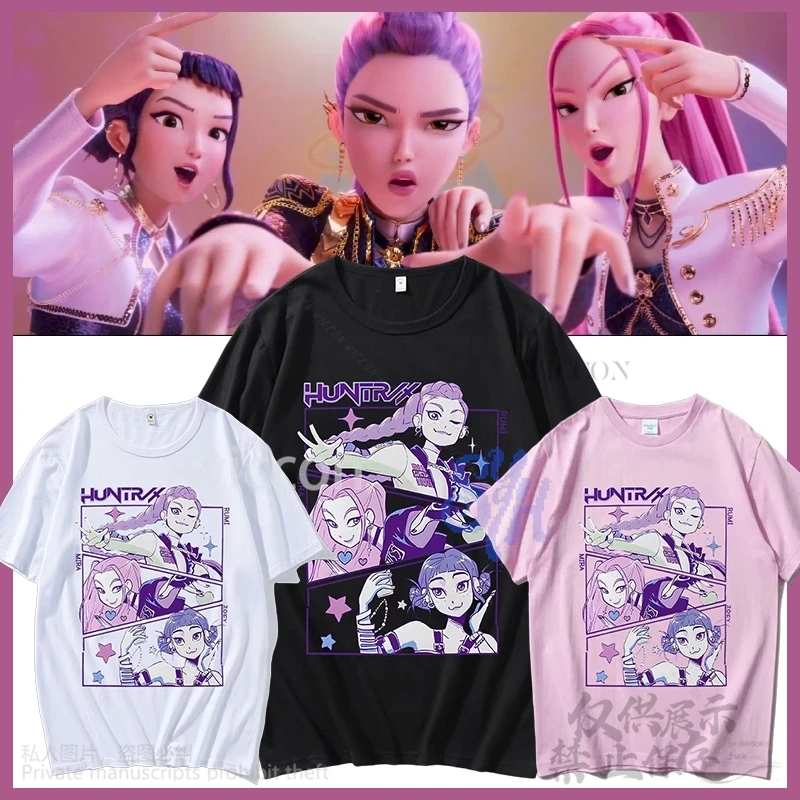 

Huntrix Rumi Mira Zoey Cosplay Anime Kpop Demon Girls Power Korea Groups Kawaii Cute Cartoon Comfort Colors Tshirt Halloween Cos