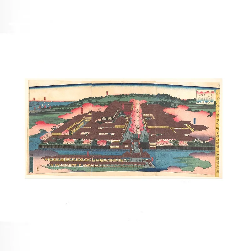 View of the Miyozaki Brothel District in Yokohama, Utagawa Yoshitora Japanese , Art Print Canvas Poster, Living Room Decor