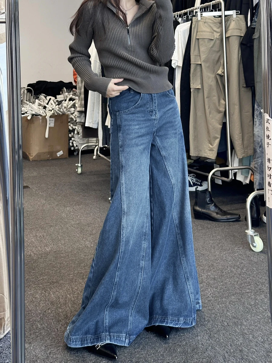 REDDACHiC Rigid Denim Elephant Bell Bottoms Y2k Vintage Women Baggy Jeans Low Waist Loose Wide Leg Flared Jeans Blue Loon Pants