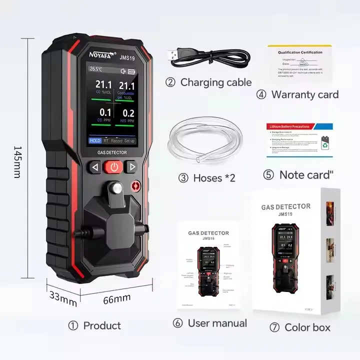 HEDAO JMS19 Handheld 4 GAS MONITOR DETECTION RANGE EX CO H2S O2 Gas Detector Gas Monitor Leak Detection