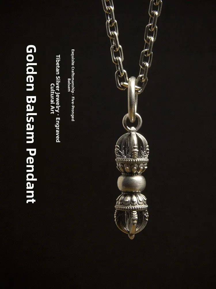 

Original Miniature S925 Silver Vajra Necklace Tibetan Style Pendant Vintage Personalized Accessory Classical Fashion Jewelry