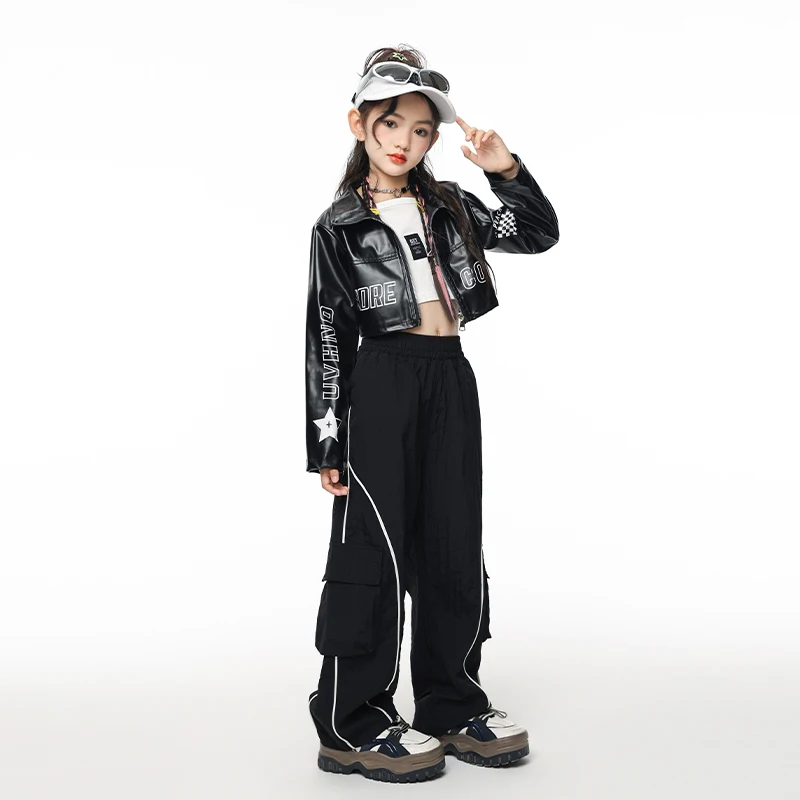 الأولاد الهيب هوب البلوز بولي Leather سترة جلدية السراويل البضائع الفتيات K-pop الشارع الرقص الملابس مجموعات أطفال الأطفال المراهقين أزياء الموضة