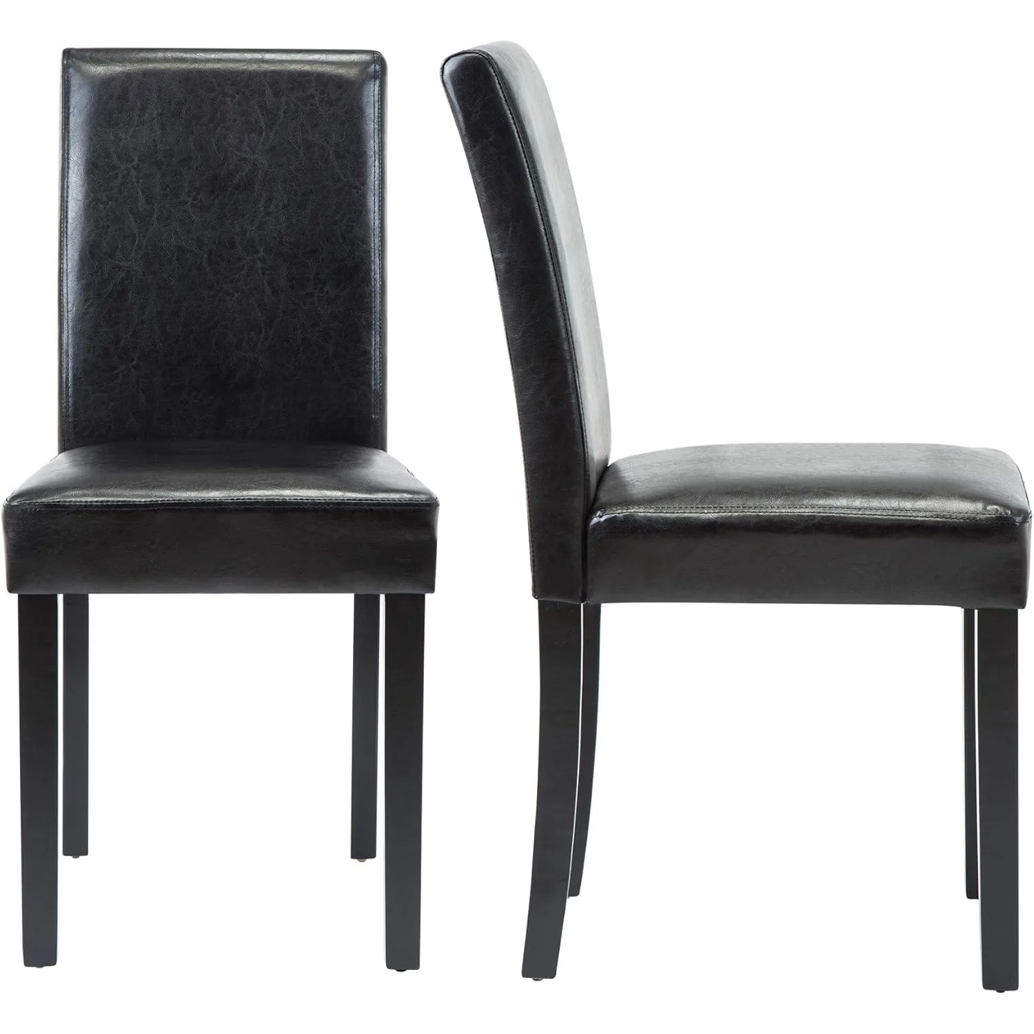 LSSBOUGHT Set of 2 Urban Style Leatherette Dining Chairs Black Dining Room with Solid Wood Legs,Set of 2(Black)