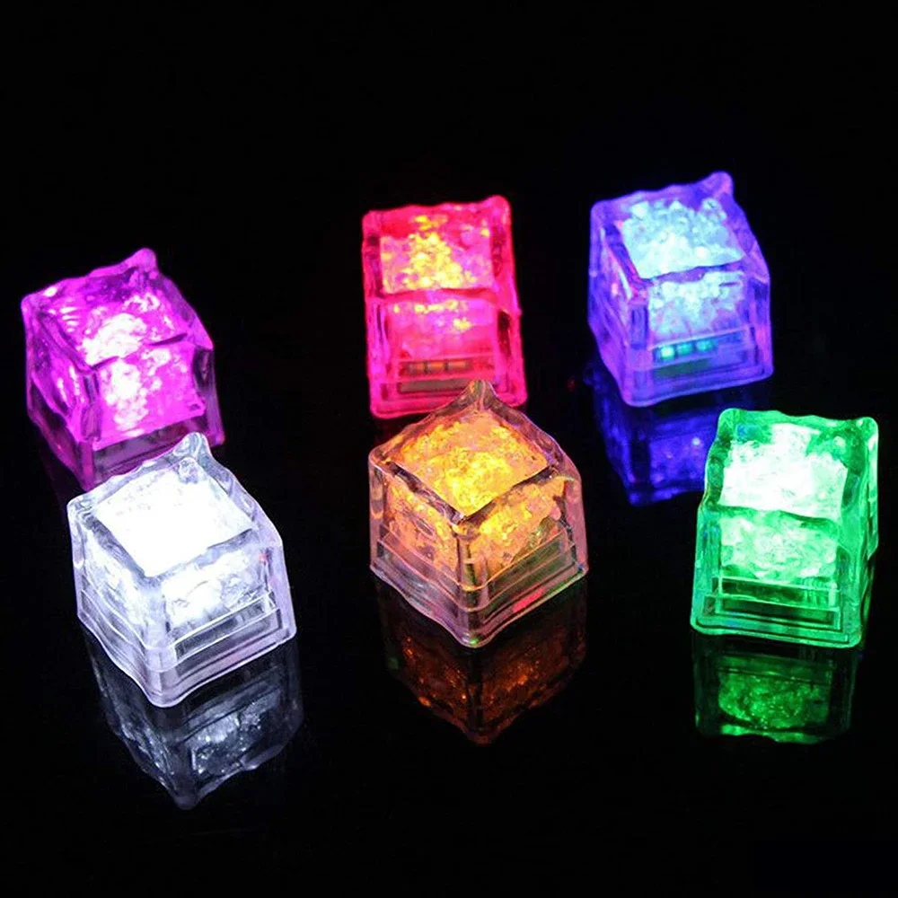 6pcs LED Light Up Ice Cubes  Color Waterproof Luminous LED Ice Cubes Glowing for Party Wedding Home Decoration Kids Bathing Toys