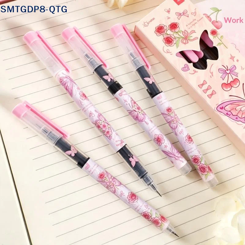 Hot 4Pcs/Box Cute Butterfly Rose Printed Gel Pens Smooth Quick Drying Ink For School Note Taking Office Daily Use