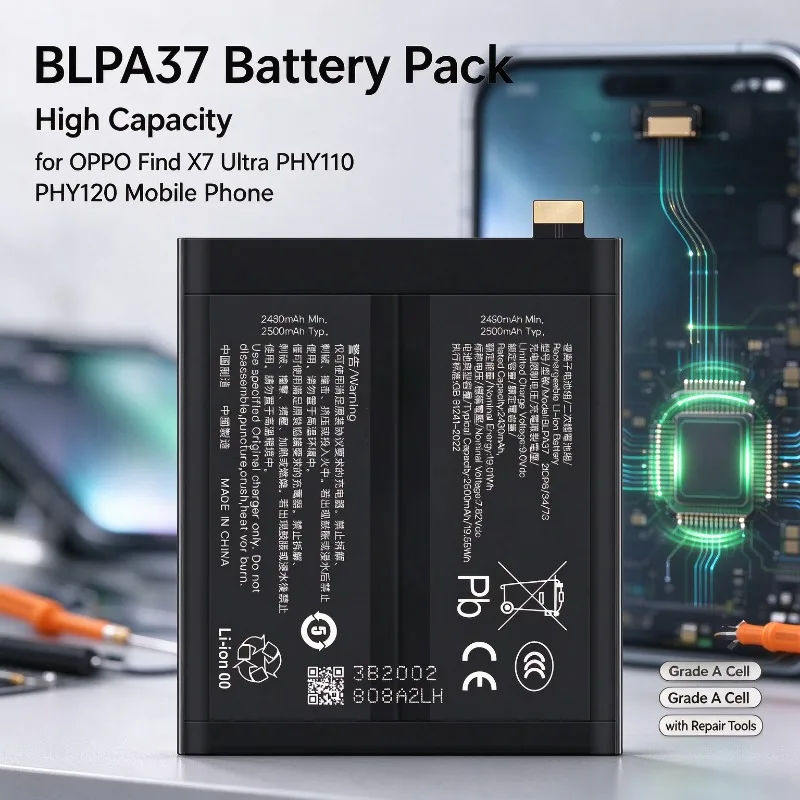 BLPA37 High Capacity Replacement Battery for OPPO Find X7 Ultra PHY110 PHY120 Mobile Phone, Grade A Cell with Repair Tools