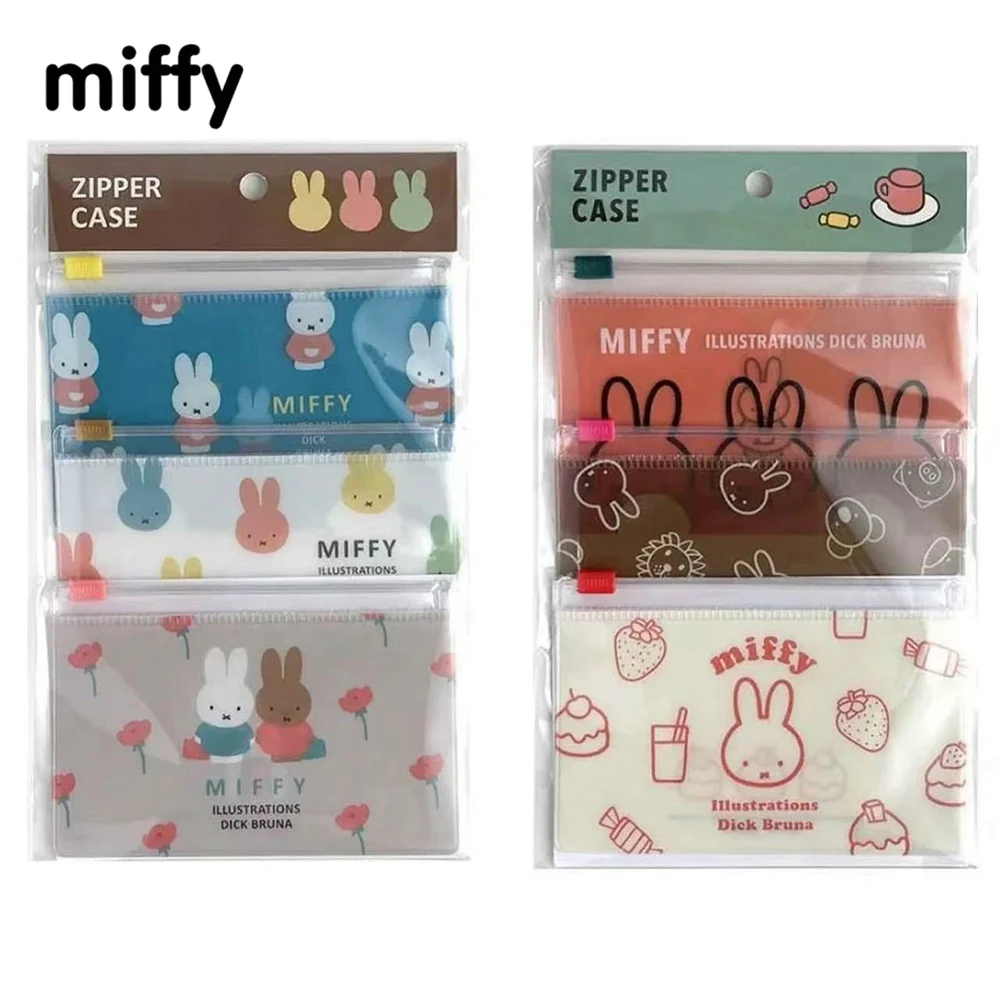 

3PCS Set Kawaii Miffy Storage Bag Cartoon Cute ID Card Storage Bag PVC Zipper Miscellaneous Storage Bag Gift Toy for Girl