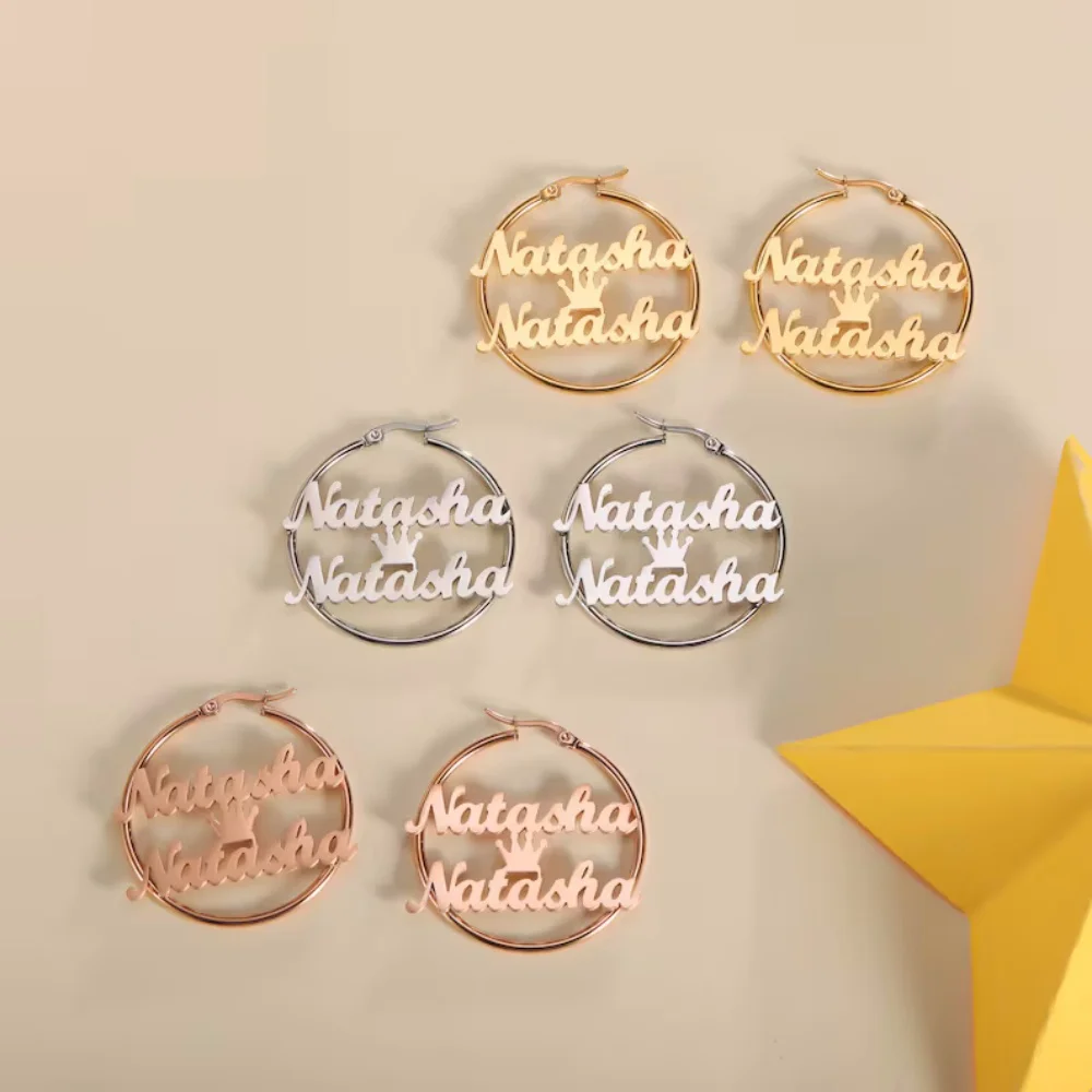 

LeeChee круглый обруч на заказ Корона две серьги с одинаковым именем ювелирные изделия подарок для ребенка